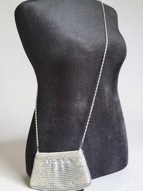 Silver Mesh Crossbody Evening Bag - Unbranded